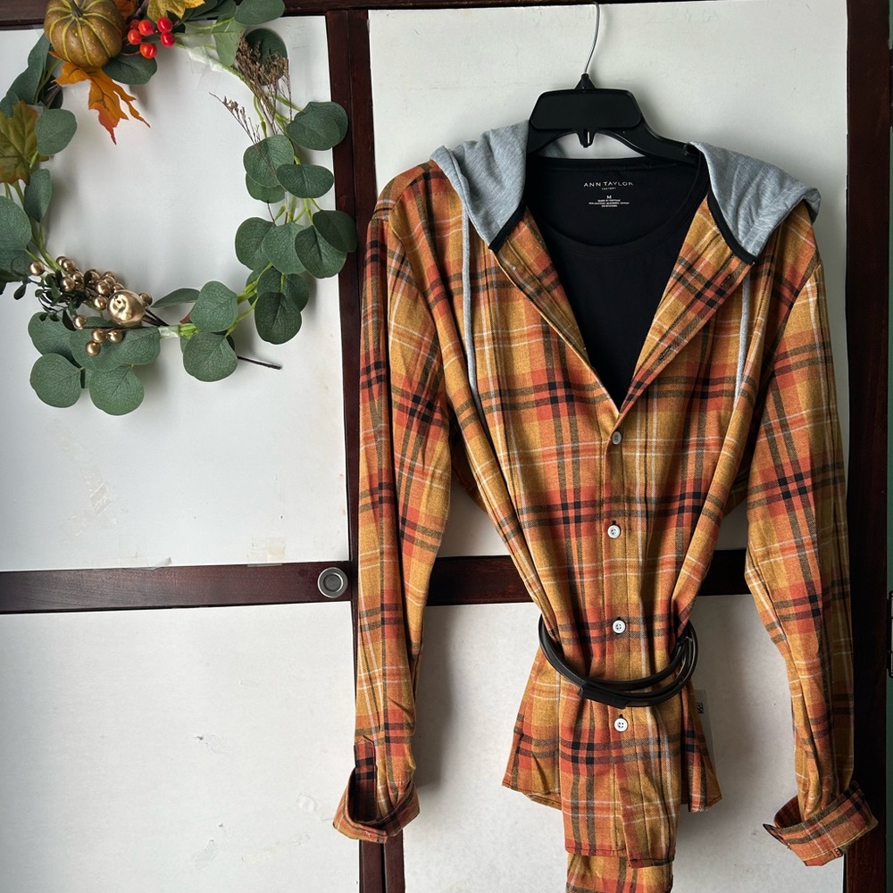 Button down plaid shirt, flannel hoodie (men or women)